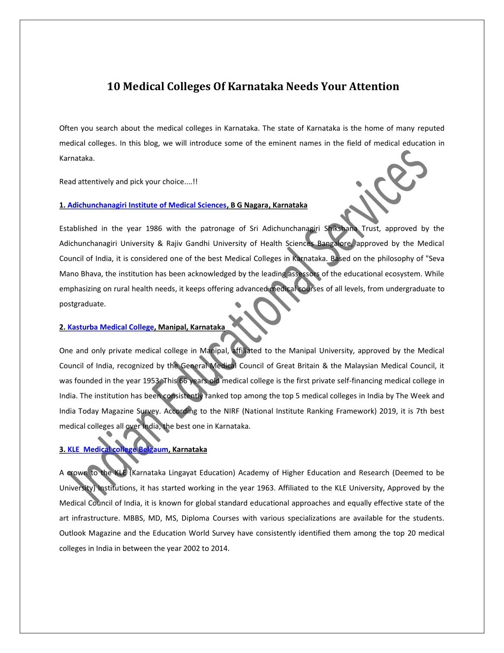 10 medical colleges of karnataka needs your
