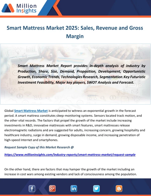 Smart Mattress Market 2025 Sales, Revenue and Gross Margin