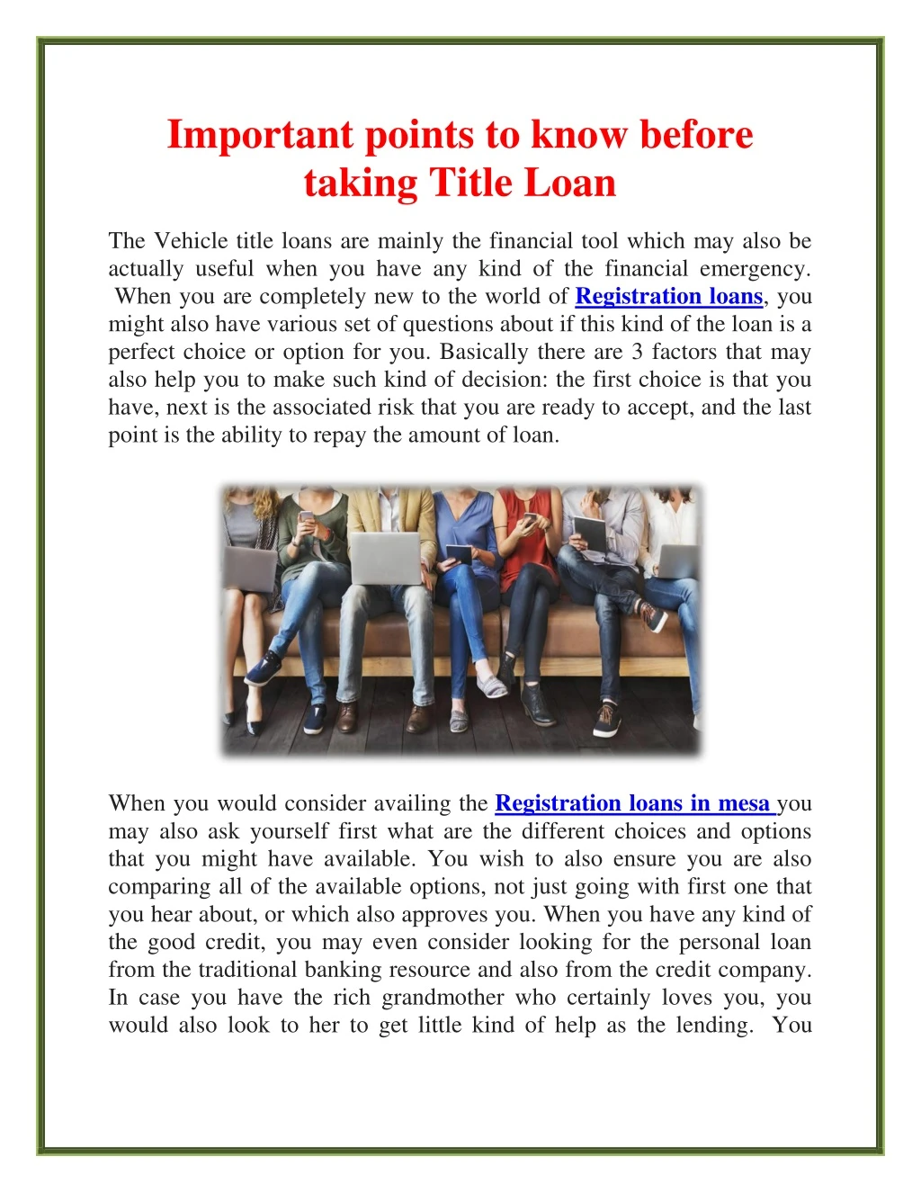 important points to know before taking title loan