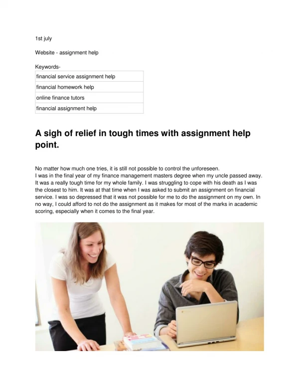 A Sigh of Relief in Tough Times With Assignment Help Point.