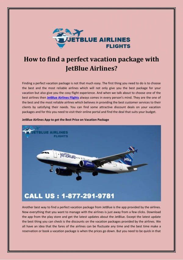 How to find a perfect vacation package with JetBlue Airlines?