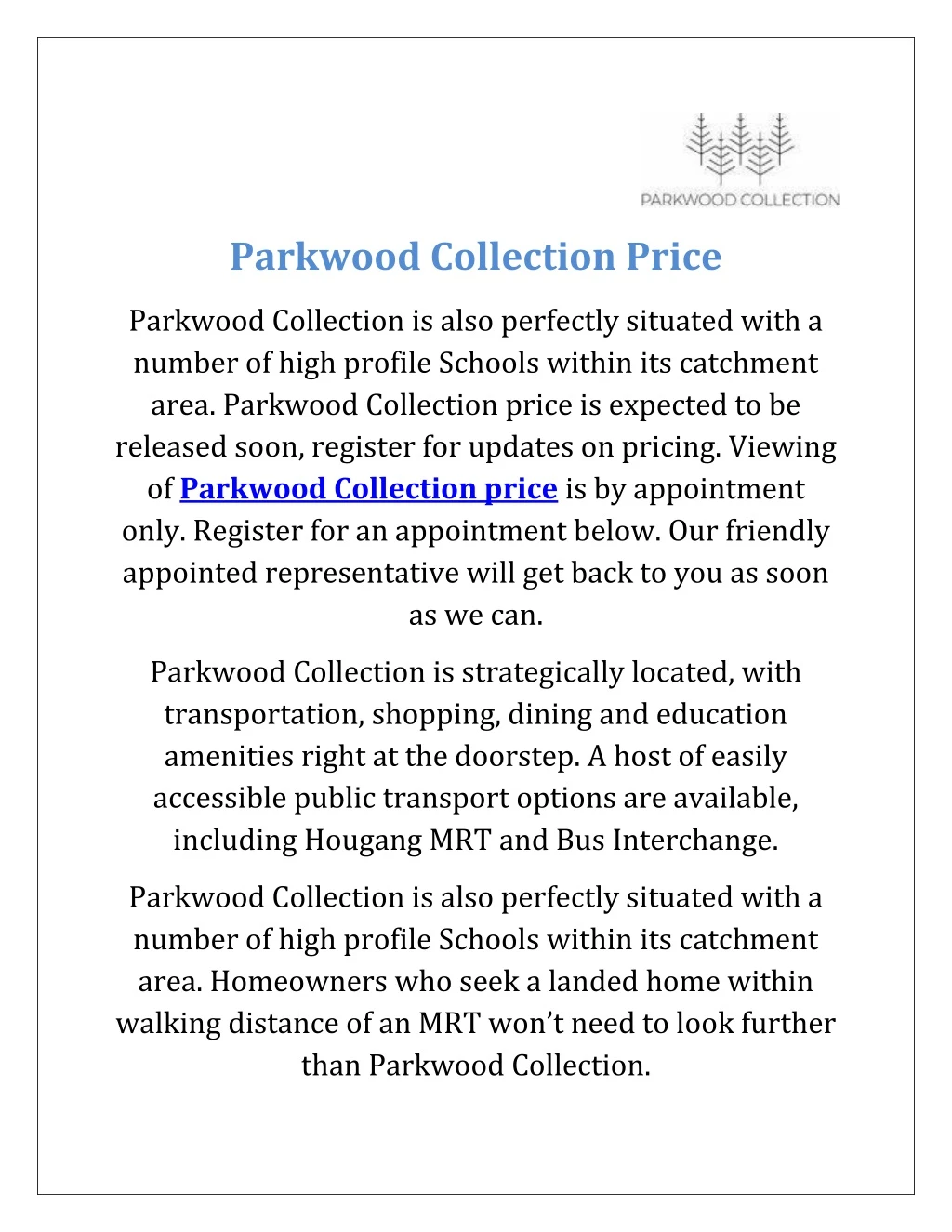 parkwood collection price