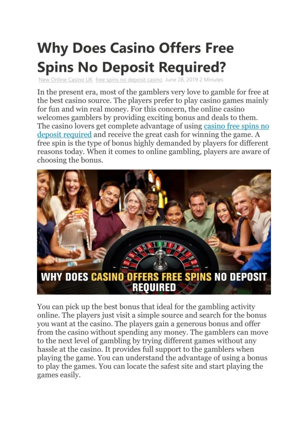 Why Does Casino Offers Free Spins No Deposit Required?