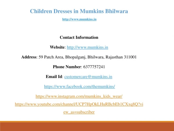 Children Dresses in Mumkins Bhilwara