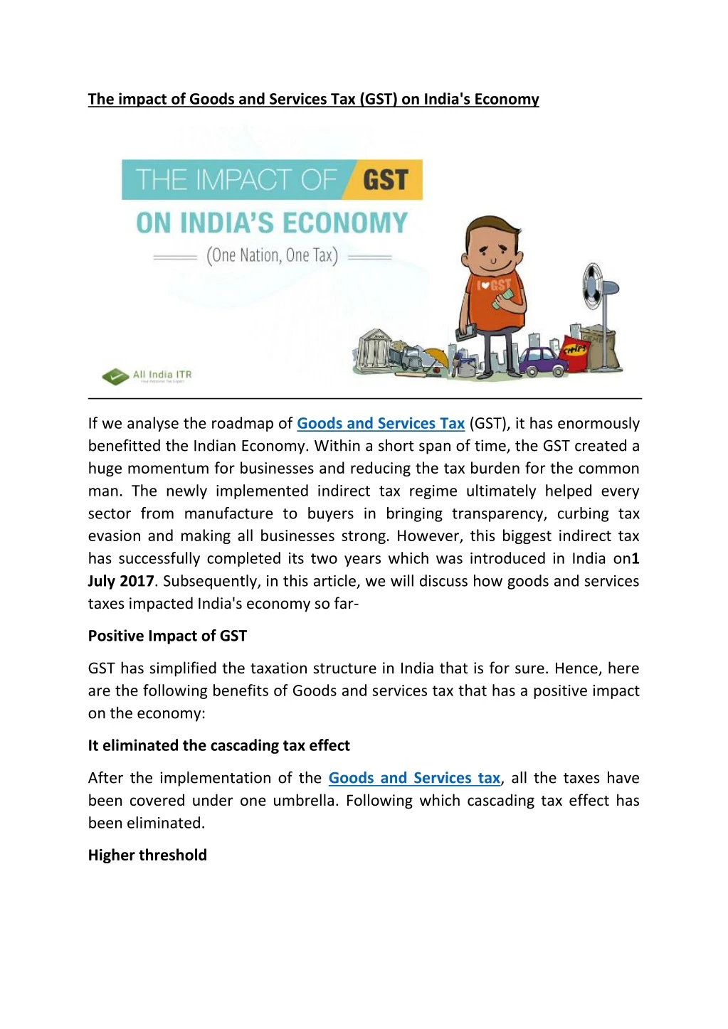 the impact of goods and services tax gst on india