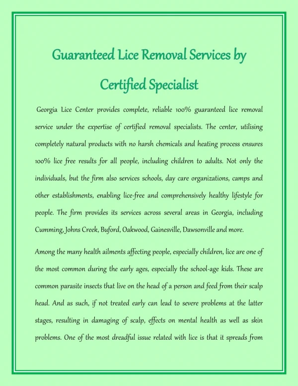 Guaranteed Lice Removal Services by Certified Specialist