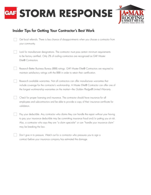 Contractor Tip Checklist Storm Response