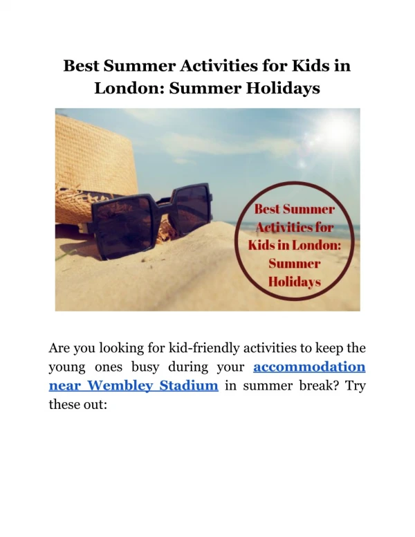 Best Summer Activities for Kids in London: Summer Holidays