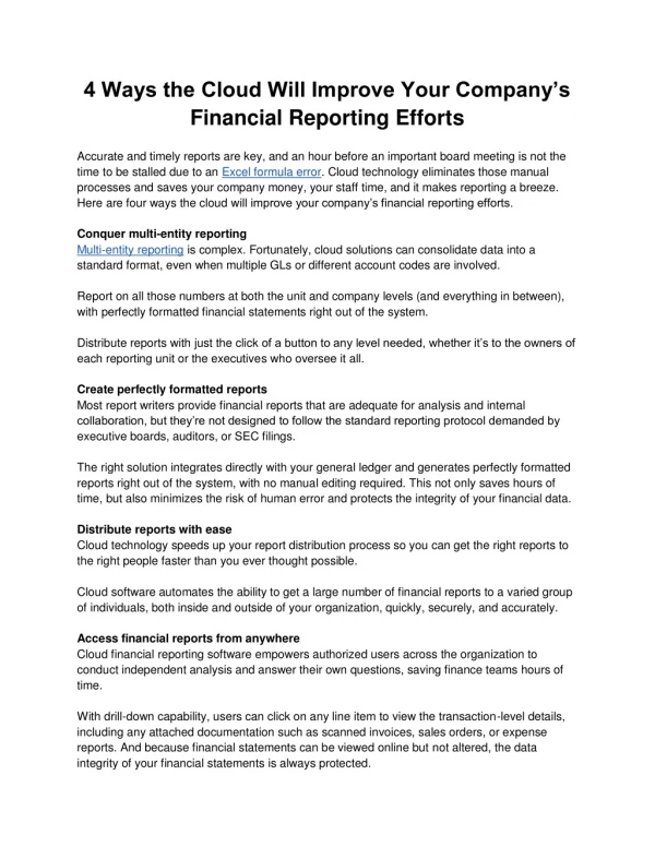 5 Ways the Cloud Will Improve Your Company's Financial Reporting Efforts