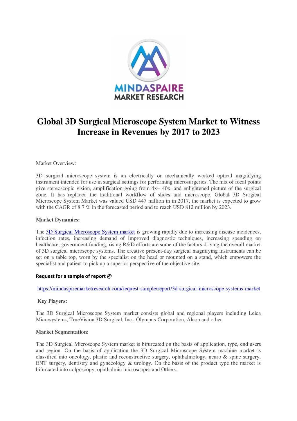 global 3d surgical microscope system market