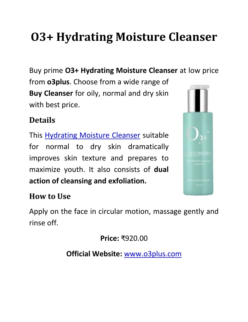 o3 hydrating moisture cleanser