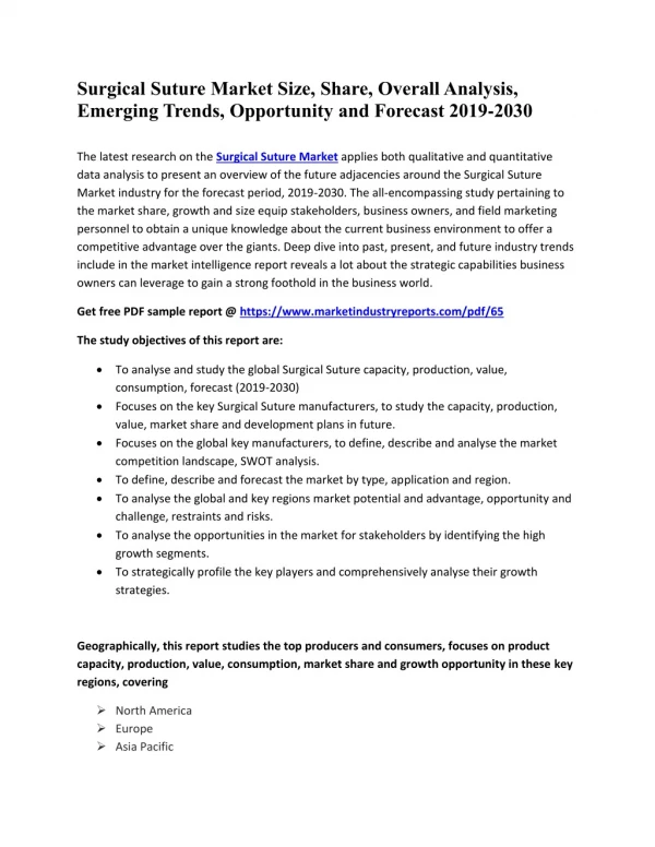 Surgical Suture Market Size, Share, Overall Analysis, Emerging Trends, Opportunity and Forecast 2019-2030