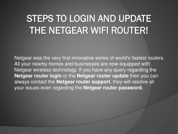 Steps To Login And Update The Netgear WiFi Router