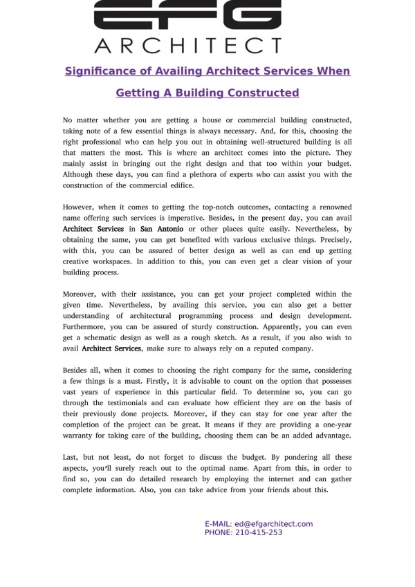 Significance of Availing Architect Services When Getting A Building Constructed