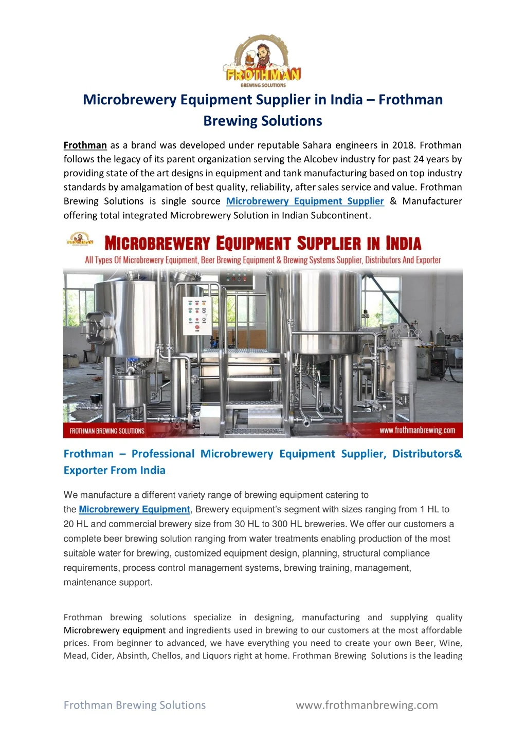 microbrewery equipment supplier in india frothman