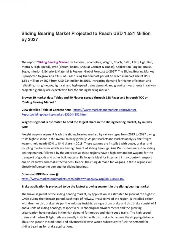 Sliding Bearing Market Projected to Reach USD 1,531 Million by 2027