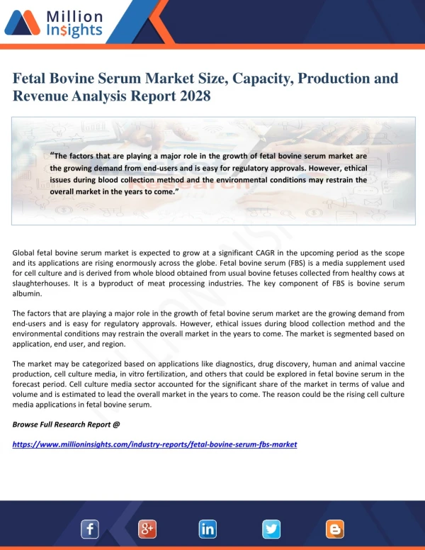 Fetal Bovine Serum Market Size, Capacity, Production and Revenue Analysis Report 2028