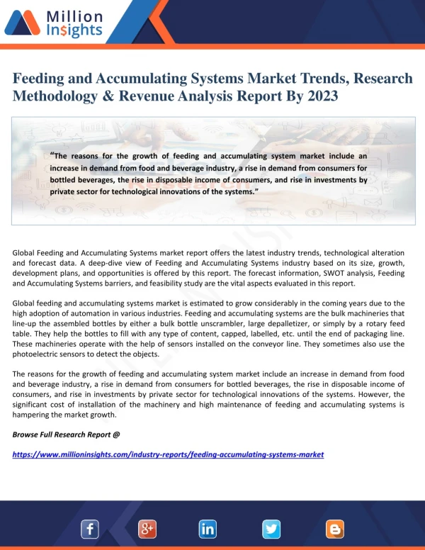Feeding and Accumulating Systems Market Trends, Research Methodology & Revenue Analysis Report By 2023