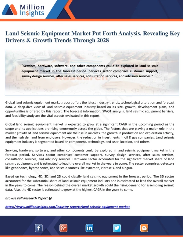 Land Seismic Equipment Market Put Forth Analysis, Revealing Key Drivers & Growth Trends Through 2028