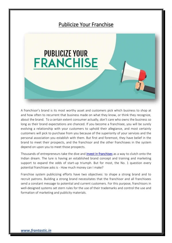 Publicize Your Franchise - Frantastic