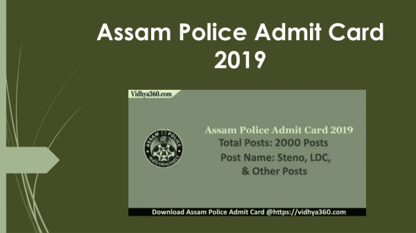 Assam Police Admit Card 2019 | Download Call Letter For 2000 Vacancies