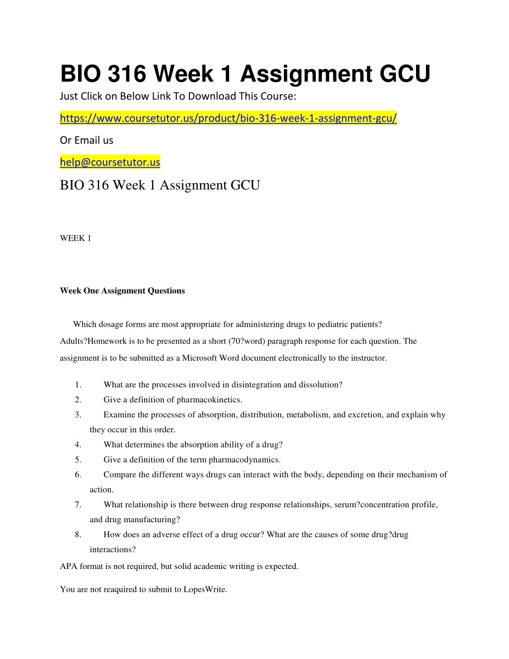 bio 316 week 1 assignment gcu just click on below