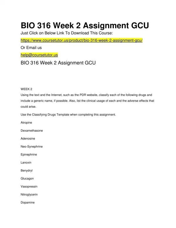 BIO 316 Week 2 Assignment GCU