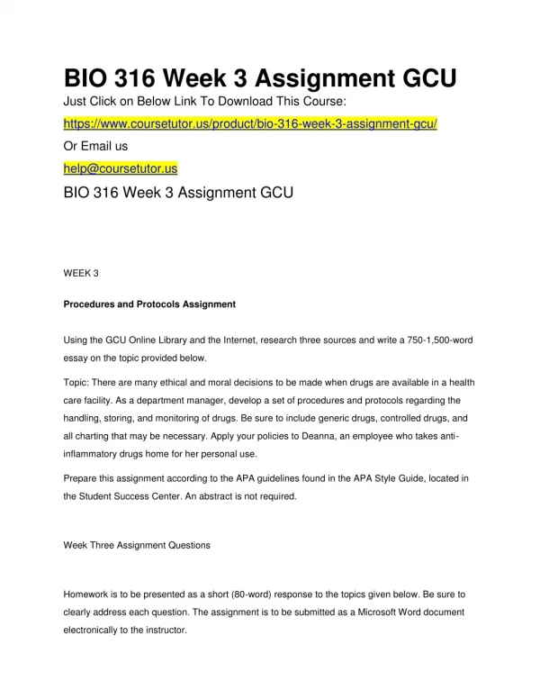 BIO 316 Week 3 Assignment GCU
