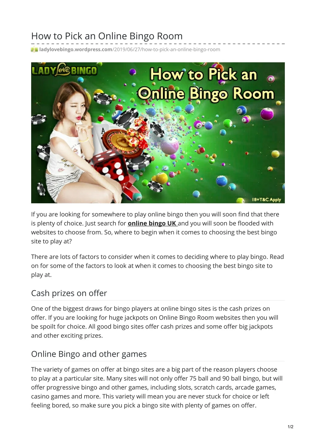 how to pick an online bingo room