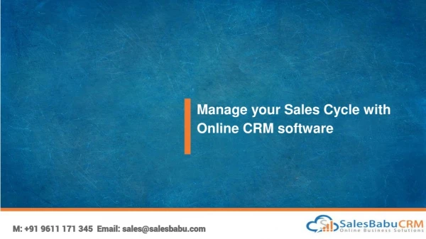 Manage your Sales Cycle with Online CRM software