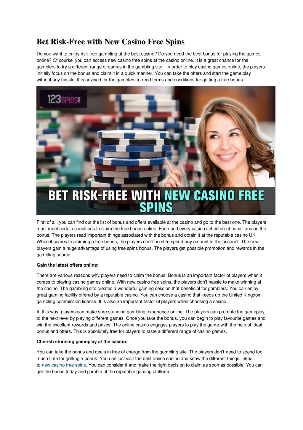 bet risk free with new casino free spins