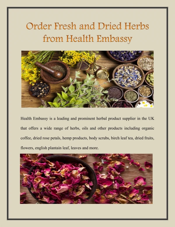 Order Fresh and Dried Herbs from Health Embassy