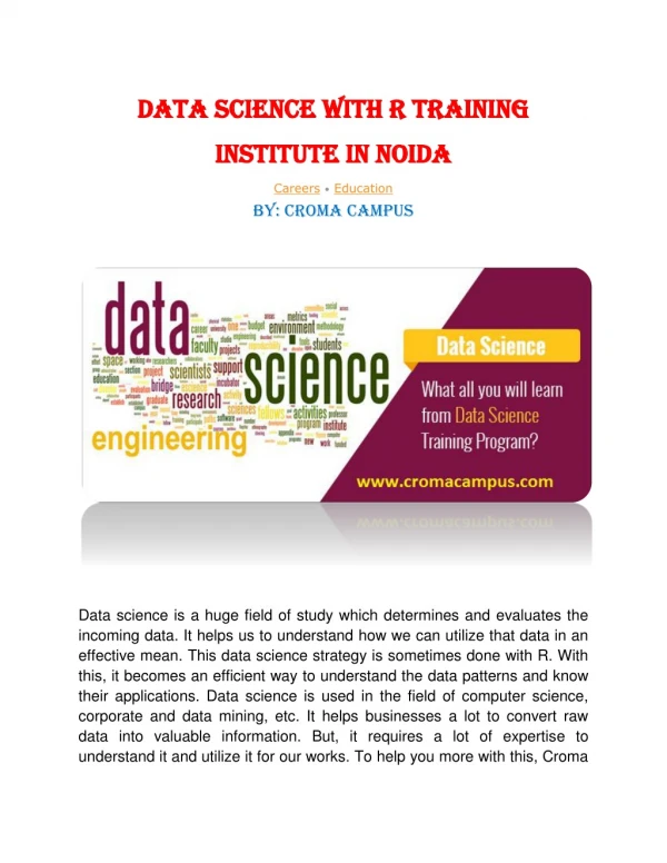 Croma Campus Best Data Science with R Training Institute in Noida