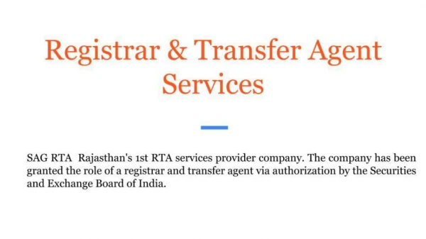 List of Registrar & Share Transfer Agent Services | SAG RTA