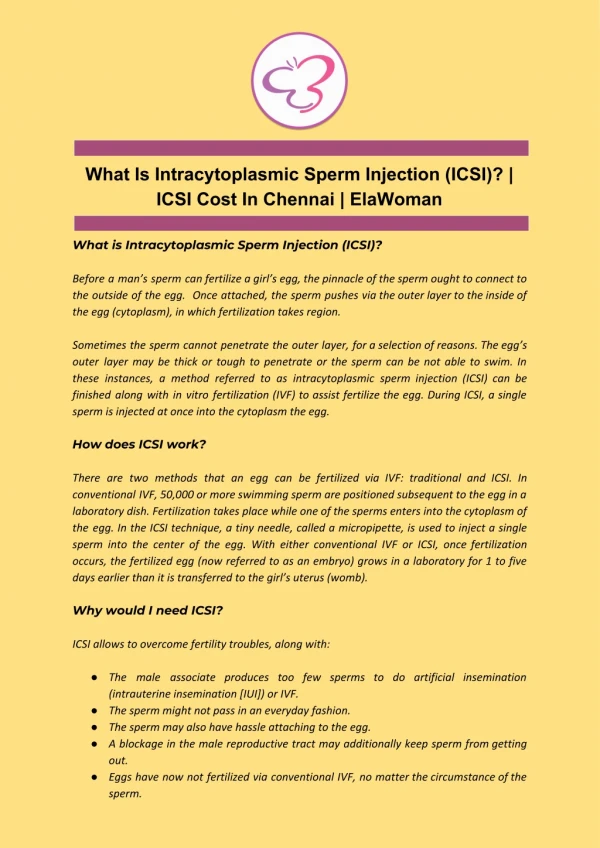 What Is Intracytoplasmic Sperm Injection (ICSI)? | ICSI Cost In Chennai | ElaWoman