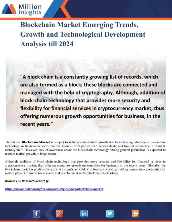 Blockchain Market Emerging Trends, Growth and Technological Development Analysis till 2024