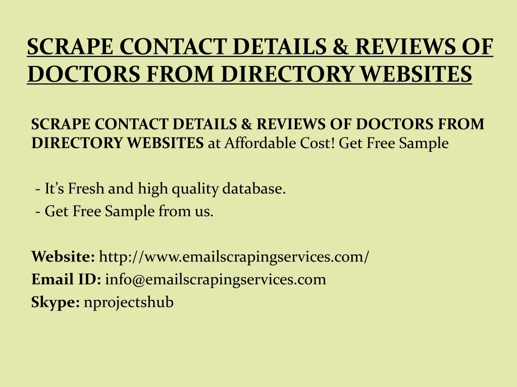 scrape contact details reviews of doctors from directory websites
