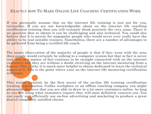 Exactly how To Make Online Life Coaching Certification