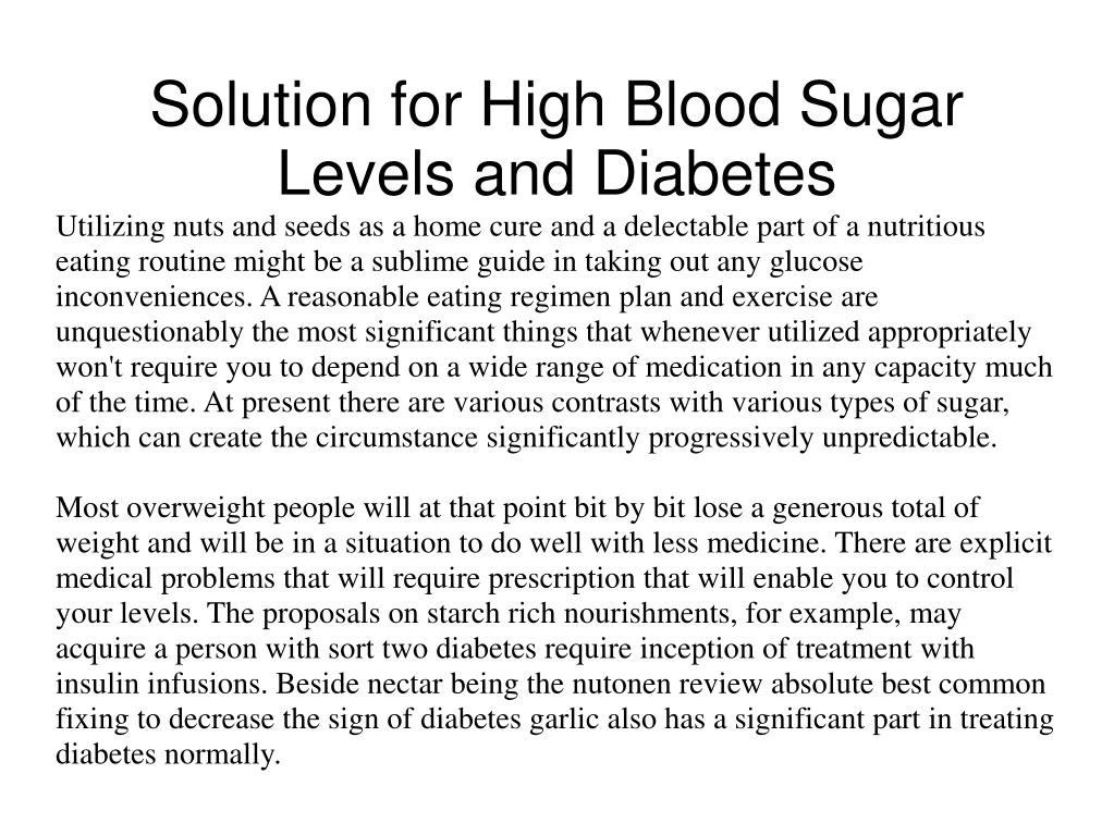 solution for high blood sugar levels and diabetes