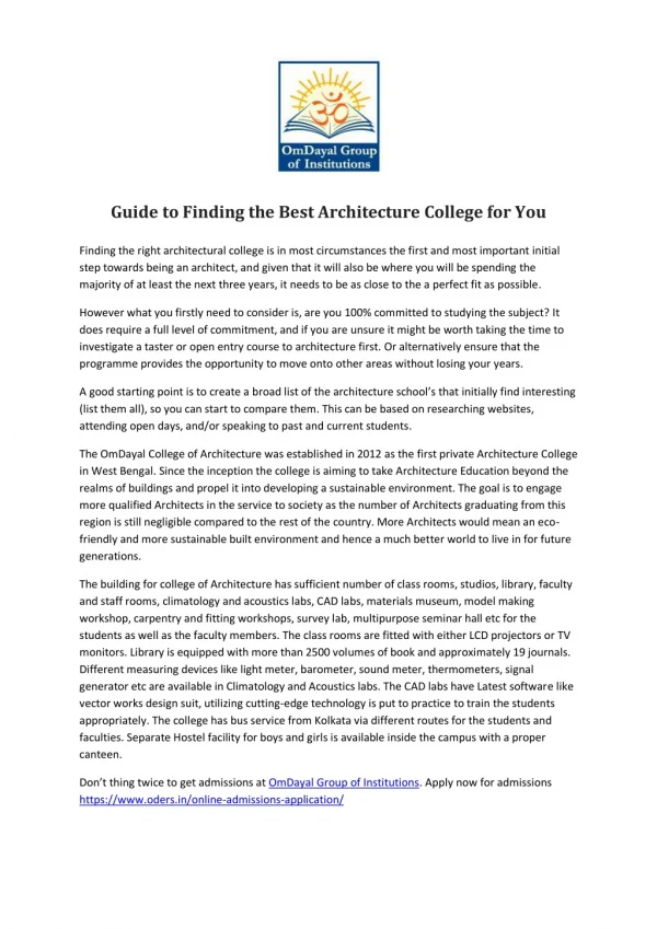 Guide to Finding the Best Architecture College for You