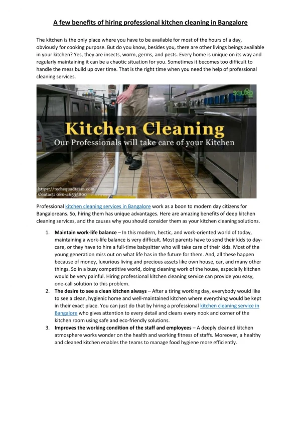 A few benefits of hiring professional kitchen cleaning in Bangalore