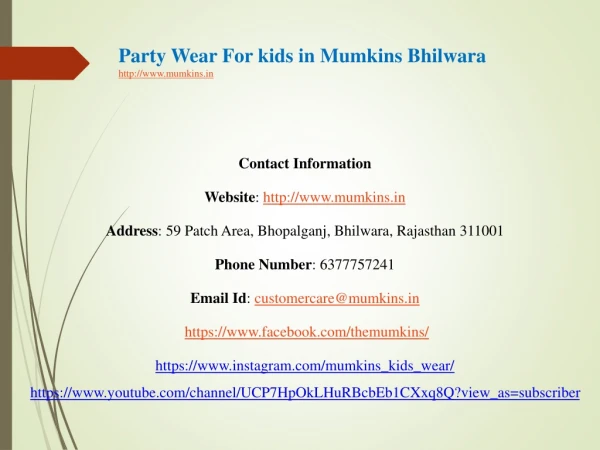 Party Wear For kids in Mumkins Bhilwara
