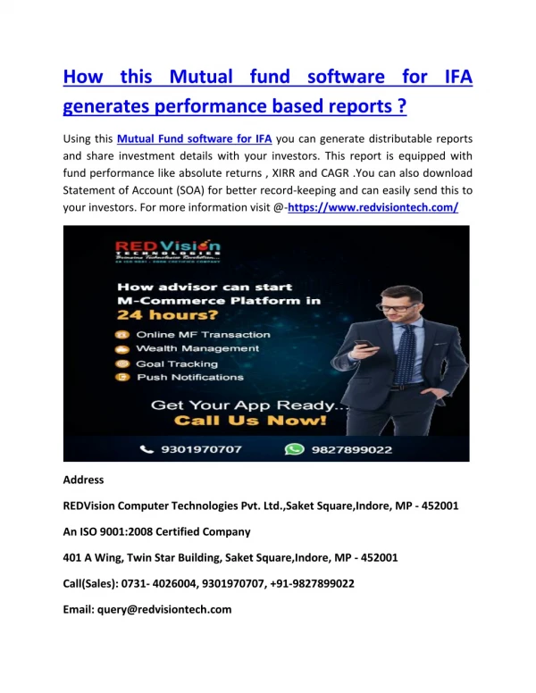 how this mutual fund software for ifa generates