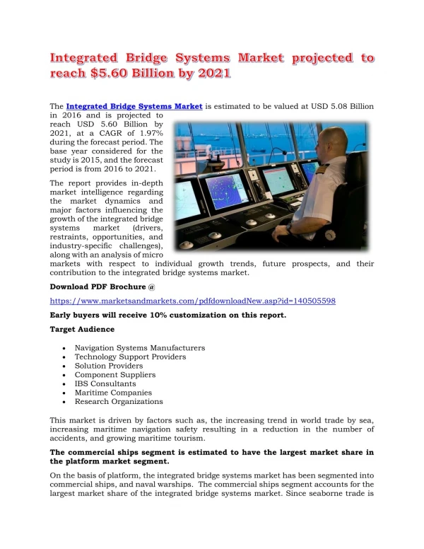 Integrated Bridge Systems Market projected to reach $5.60 Billion by 2021