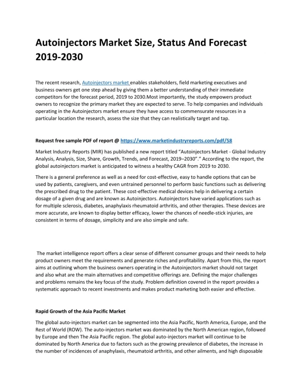 autoinjectors market size status and forecast