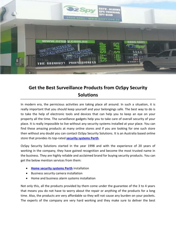 Get the Best Surveillance Products from OzSpy Security Solutions