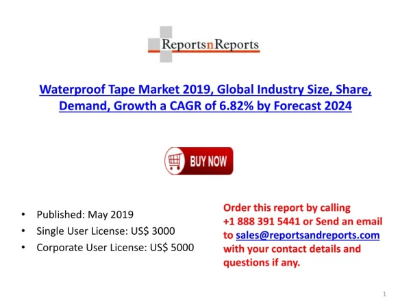 Waterproof Tape Market 2019, Global Industry Size, Share, Demand, Growth a CAGR of 6.82% by Forecast 2024