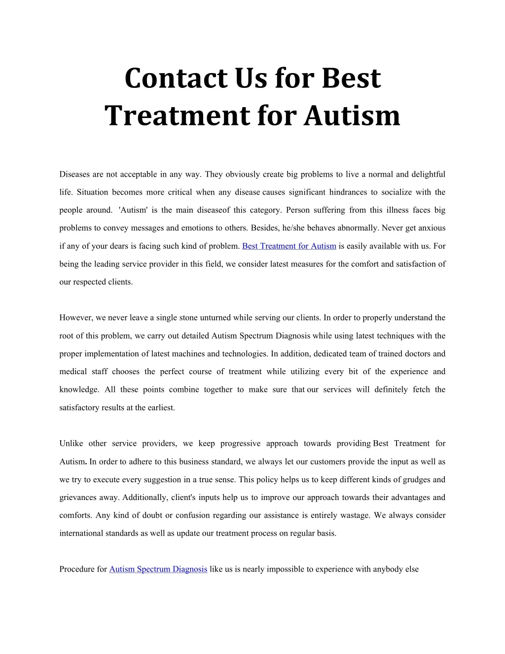 contact us for best treatment for autism
