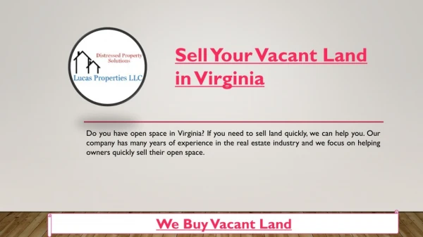 Sell Your Vacant Land in Virginia