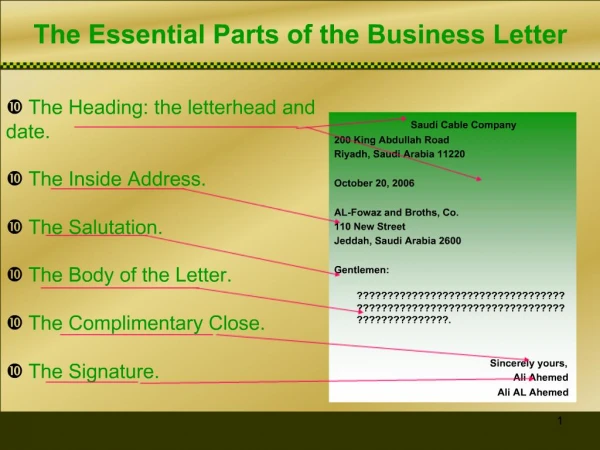 The Essential Parts of the Business Letter